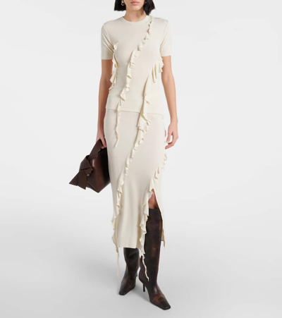 Shop Acne Studios Asymmetric Ruffled Midi Skirt In Beige
