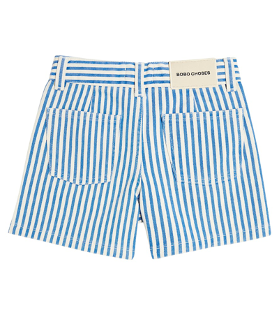 Shop Bobo Choses Logo Striped Cotton Shorts In Blue