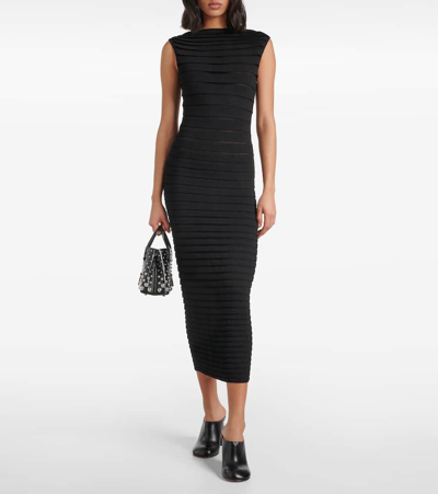 Shop Alaïa Striped Midi Dress In Black