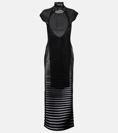 Shop Alaïa Striped Crêpe-paneled Gown In Black