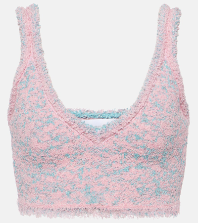 Rabanne Fringed Metallic Tweed Crop Sweater Tank In Pink