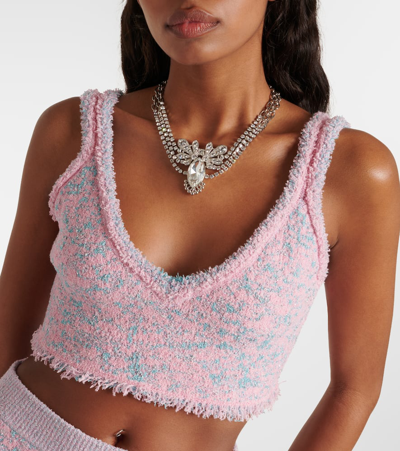 Rabanne Fringed Metallic Tweed Crop Sweater Tank In Pink