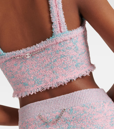 Rabanne Fringed Metallic Tweed Crop Sweater Tank In Pink