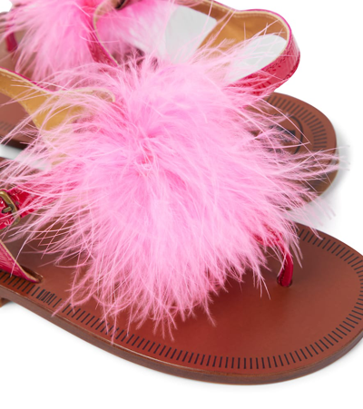 Shop Pèpè Vernice Feather-trimmed Leather Sandals In Pink