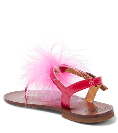 Shop Pèpè Vernice Feather-trimmed Leather Sandals In Pink