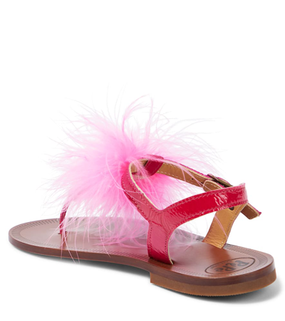 Pèpè Vernice Feather-trimmed Leather Sandals In Pink