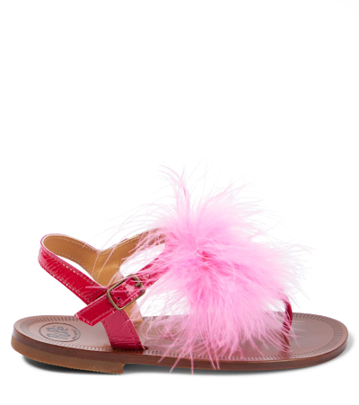 Shop Pèpè Vernice Feather-trimmed Leather Sandals In Pink
