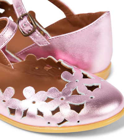 Shop Pèpè Floral Metallic Leather Sandals In Pink