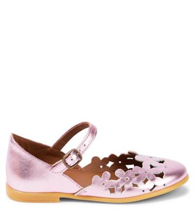 Shop Pèpè Laminato Floral Metallic Leather Sandals In Pink