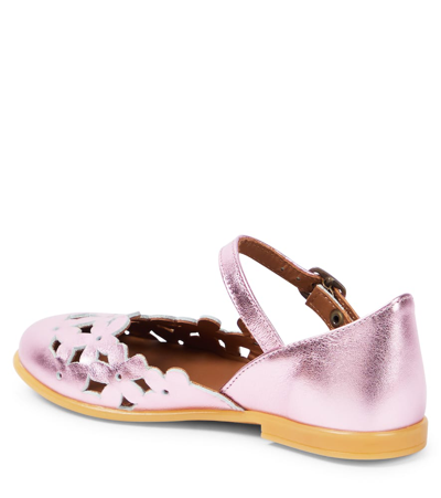 Shop Pèpè Floral Metallic Leather Sandals In Pink