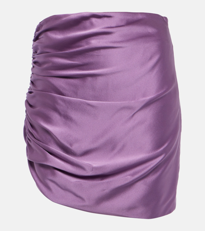 Shop The Sei Asymmetric Gathered Silk Miniskirt In Purple