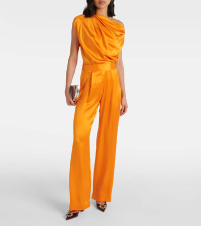 Shop The Sei High-rise Silk Wide-leg Pants In Orange