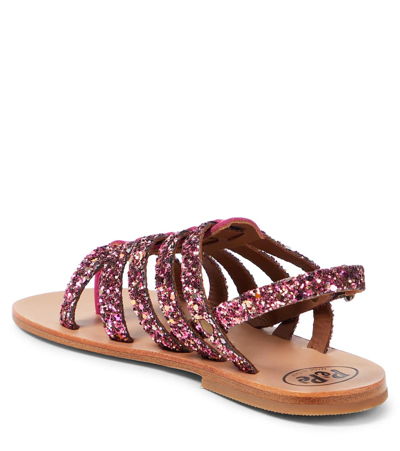 Shop Pèpè Galassia Glitter Leather Sandals In Pink