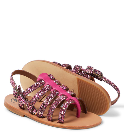 Shop Pèpè Galassia Glitter Leather Sandals In Pink