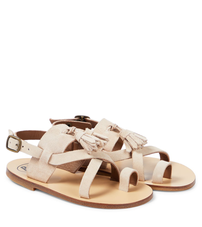 Shop Pèpè Scamosciato Fringed Suede Sandals In Beige