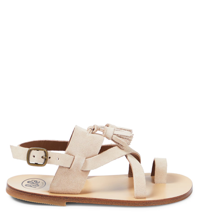 Shop Pèpè Scamosciato Fringed Suede Sandals In Beige