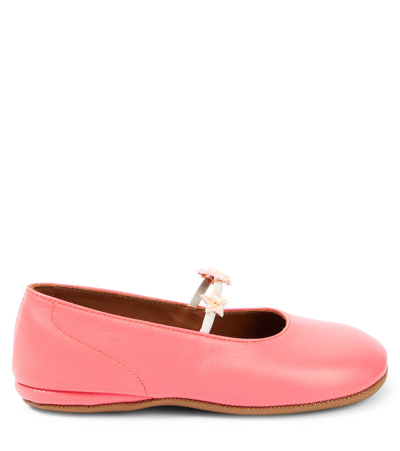 Pèpè Goteborg Appliqué Leather Ballet Flats In Pink