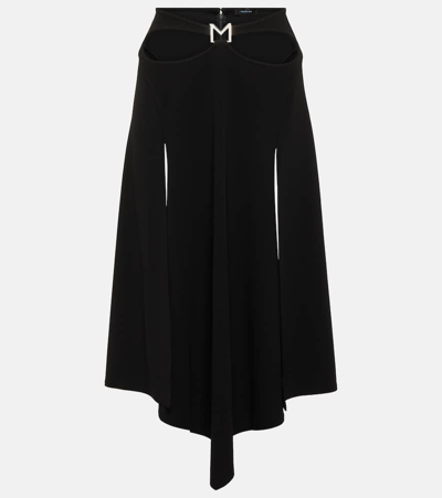 Shop Mugler Logo Asymmetric Midi Skirt In Black