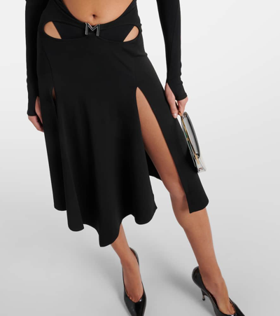 Shop Mugler Logo Asymmetric Midi Skirt In Black