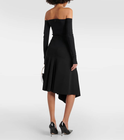 Shop Mugler Logo Asymmetric Midi Skirt In Black