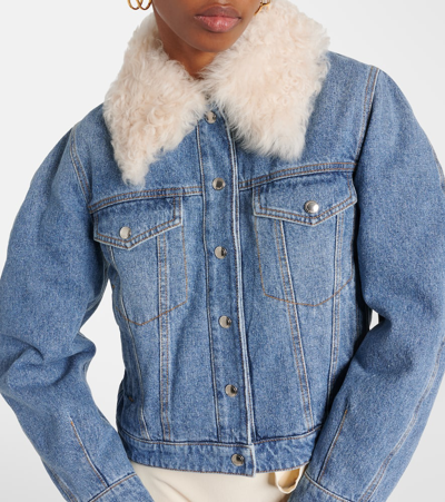 Shop Chloé Shearling-trimmed Denim Jacket In Blue