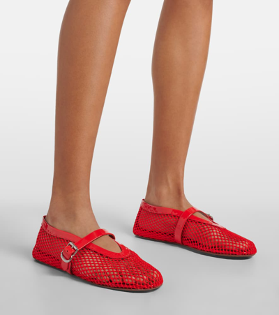 Shop Alaïa Leather-trimmed Fishnet Ballet Flats In Orange