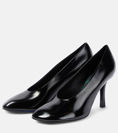 Burberry Glossy Leather Baby Pumps In Black