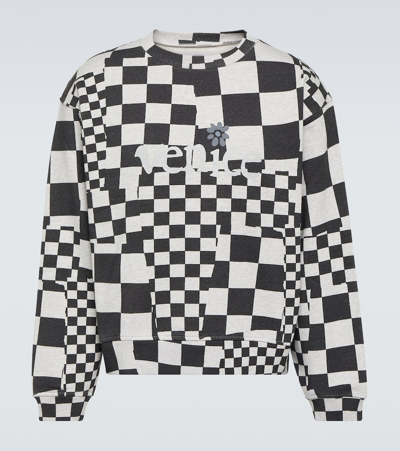 Erl Checked Crew-neck Sweatshirt With Rib Hem In White