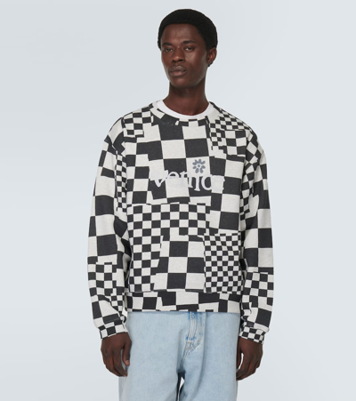 Erl Checked Crew-neck Sweatshirt With Rib Hem In White