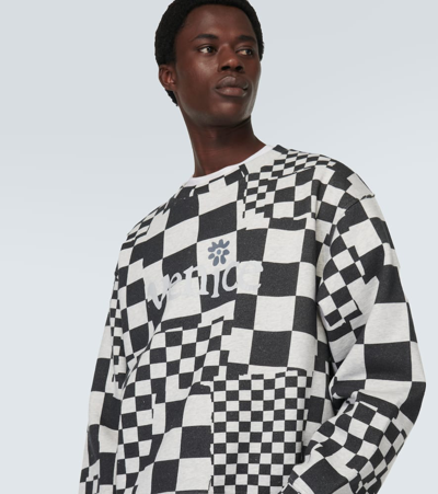 Erl Checked Crew-neck Sweatshirt With Rib Hem In White