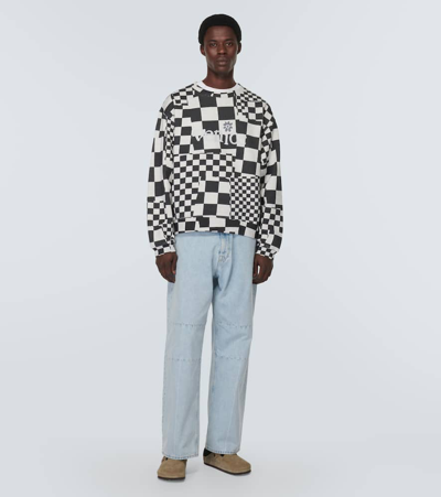 Erl Checked Crew-neck Sweatshirt With Rib Hem In White