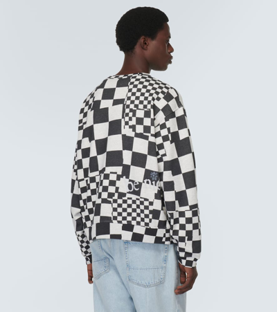 Erl Checked Crew-neck Sweatshirt With Rib Hem In White