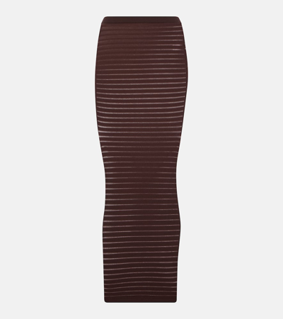 Shop Alaïa Striped Maxi Skirt In Brown