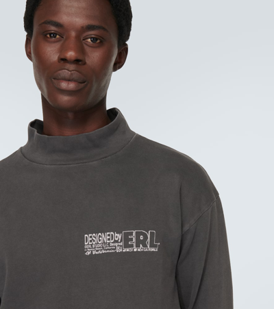 Erl Brushed Cotton Mock-neck Sweatshirt With Contrasting Print In Multicoloured