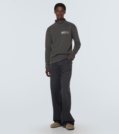 Erl Brushed Cotton Mock-neck Sweatshirt With Contrasting Print In Multicoloured