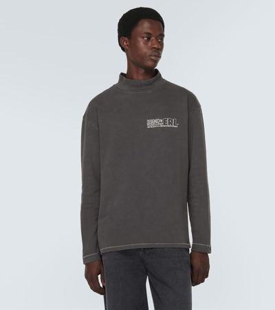 Erl Brushed Cotton Mock-neck Sweatshirt With Contrasting Print In Multicoloured