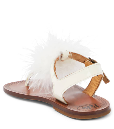 Pèpè Vernice Feather-trimmed Leather Sandals In White