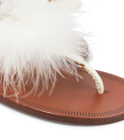 Pèpè Vernice Feather-trimmed Leather Sandals In White