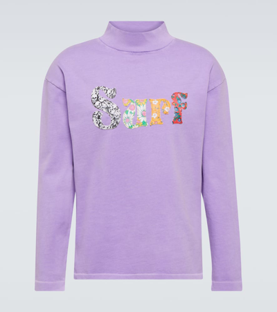 Shop Erl Appliqué Cotton Jersey Sweatshirt In Purple