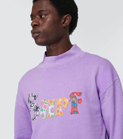 Erl Solid Color Mock-neck Sweatshirt With Contrasting Patches In Purple
