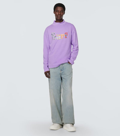 Erl Solid Color Mock-neck Sweatshirt With Contrasting Patches In Purple