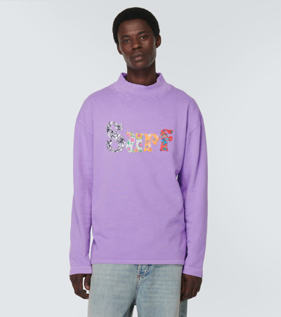 Shop Erl Appliqué Cotton Jersey Sweatshirt In Purple