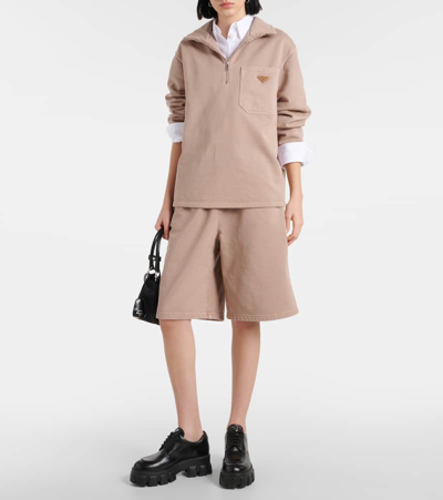 Prada Cotton Bermuda Shorts In Beige