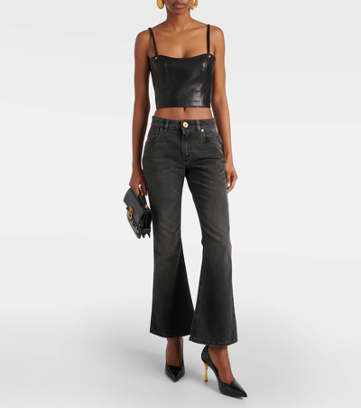 Balmain Logo-embroidered Whiskering-detail Bootcut Jeans In Noir Delave