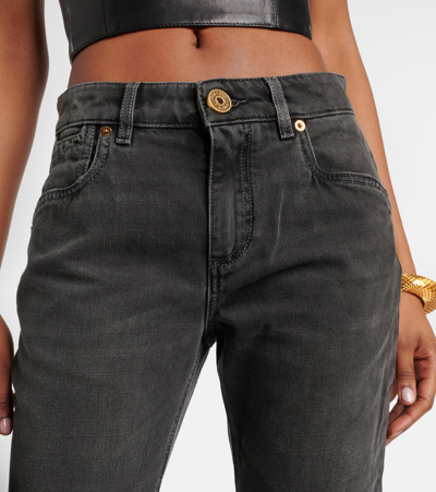 Balmain Logo-embroidered Whiskering-detail Bootcut Jeans In Noir Delave