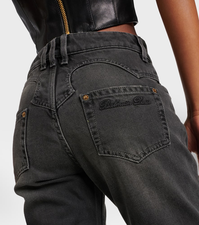 Balmain Logo-embroidered Whiskering-detail Bootcut Jeans In Noir Delave