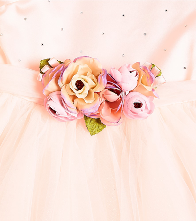 Shop Monnalisa Floral-appliqué Embellished Tulle Dress In Pink