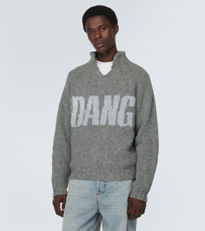 Shop Erl Intarsia Wool-blend Sweater In Grey Melange