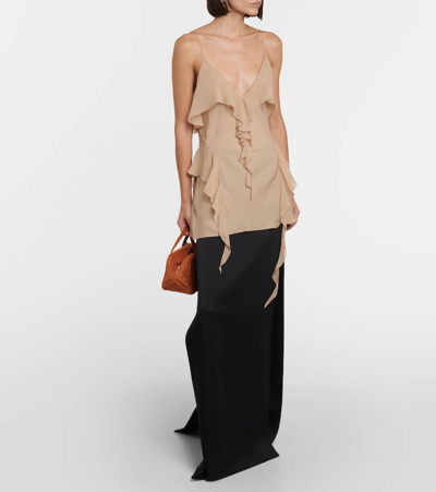 Khaite Piet Cascading-ruffle Sleeveless Tunic Top In Beige