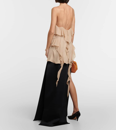 Khaite Piet Cascading-ruffle Sleeveless Tunic Top In Beige